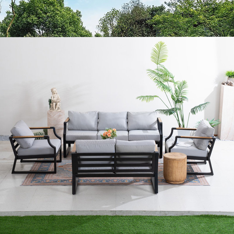 Penrose 7-Person Outdoor Sofa Seating Group With Cushions, Black