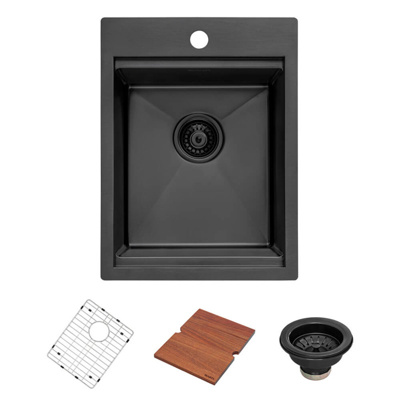 Roma Workstation 15" L x 15" W Drop-in Bar Sink, 15" L x 20" W, Gunmetal Black
