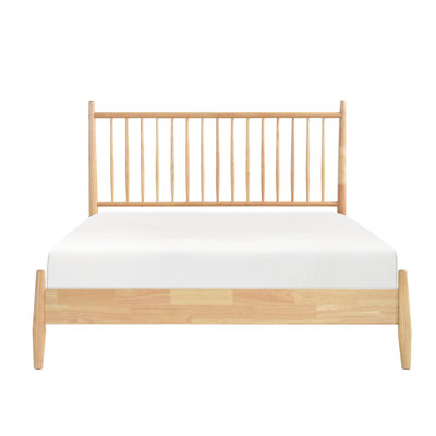 Lit double moderne en bois naturel de style Mid-Century, tête de lit incluse, aucun sommier requis pour la taille avec les rails,