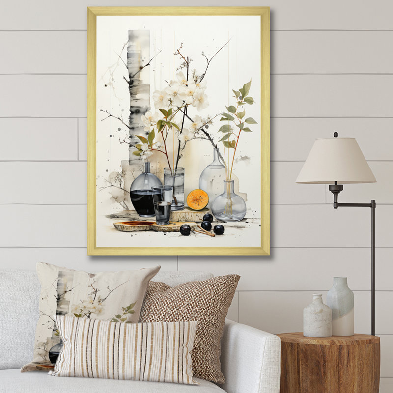 «Asian Art Sumi Bird Serenity XX», reproduction sur toile, H 32 po x l 24 po x P 1 po, Encadrement doré