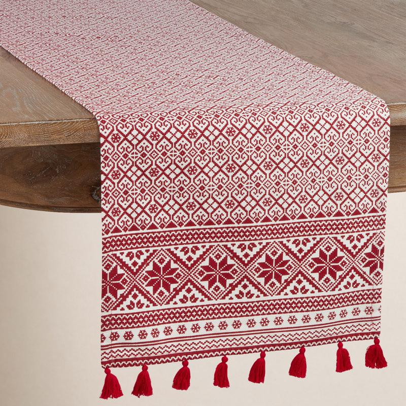 Jayapura Geometric 100% Cotton Christmas Table Runner, 16" x 90"