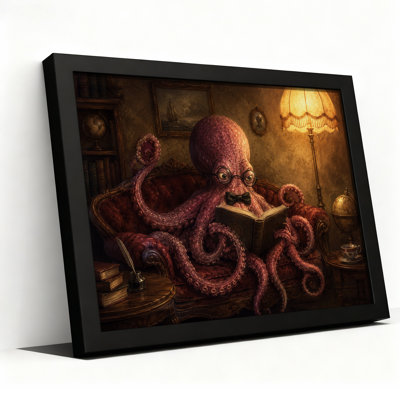 «Pink Octopus», lecture de livres sur un canapé rouge, art sur toile