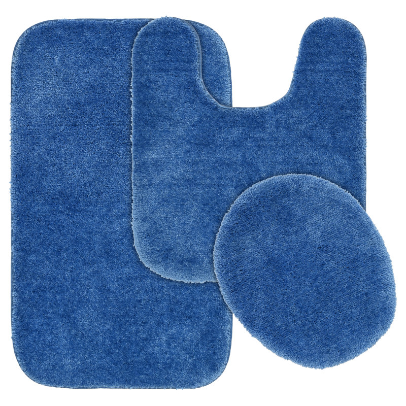 Ensemble de tapis pour salle de bain très doux de trois articles avec envers antidérapant Mccluney, Bleu électrique