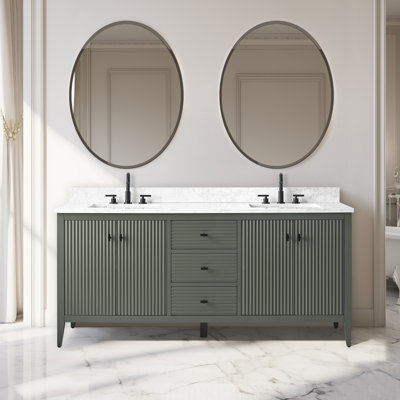 Ensemble de meuble-lavabo autoportant à double cuve 72 po avec plateau en marbre Lavallon