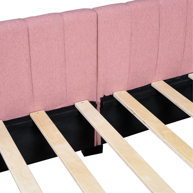 Daybed With Linen Cover  Pink , 2 Storage Drawers, No Box Spring, Stable Bed Pink Upholstered Drawer - Frame For A Cozy Night