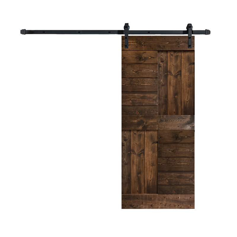 Porte de grange à panneaux en bois S Series avec trousse de quincaillerie d'installation, 36 po x 84 po, Sans finition