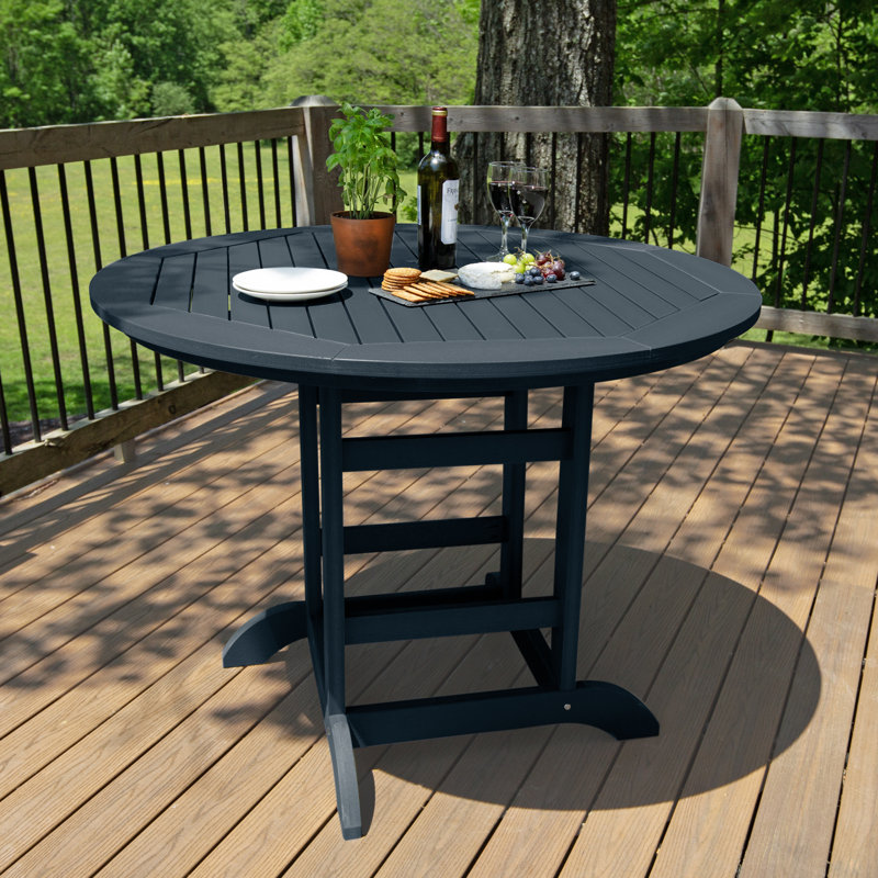 Tion Round Outdoor Dining Table with Umbrella Hole in Counter Height (36"), 36" H x 48" L x 48" W, Federal Blue