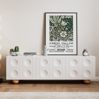 Meuble télé simple en bois massif blanc crème