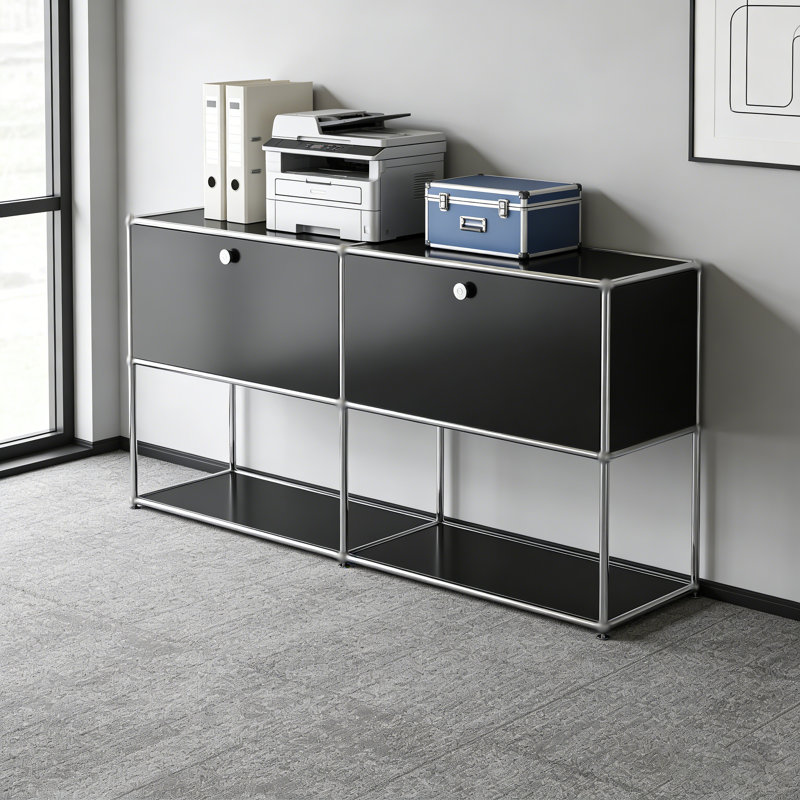 Modular Metal Office Storage Cabinet With Adjustable Shelves, Black