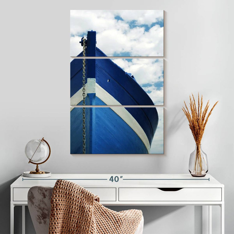 Mehar Anchored Blue Fishing Boat, 32" H x 20" W