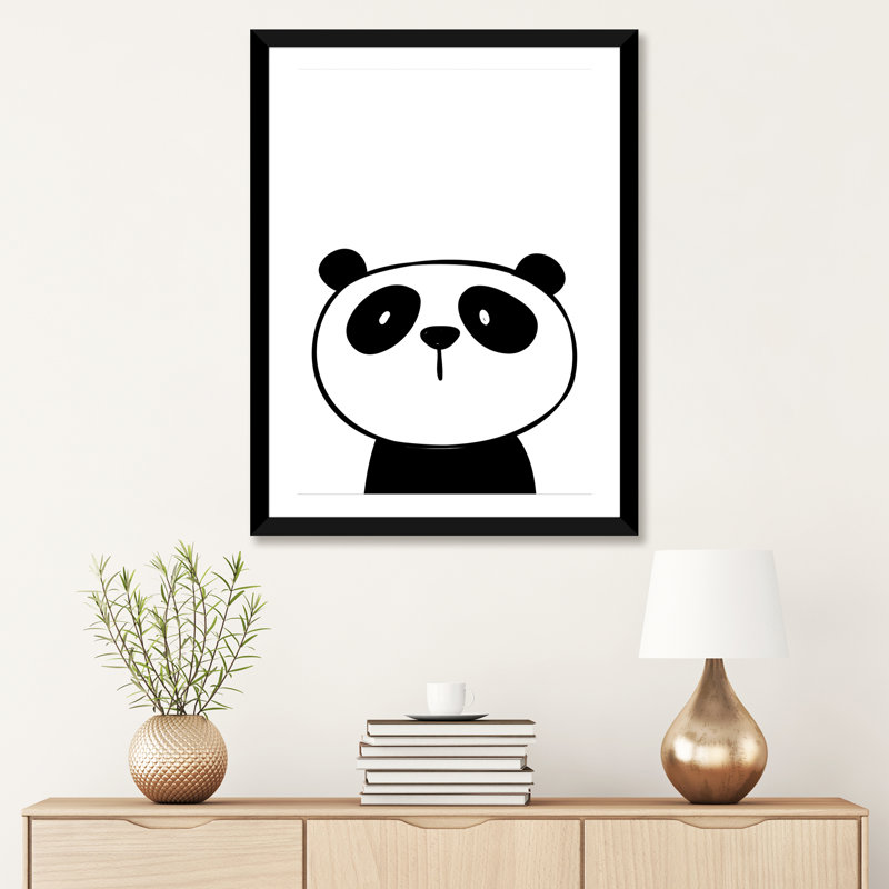 Panda - impression d'art graphique, Blanc, H 32 po x l 24 po x P 1 po, Papier encadré noir