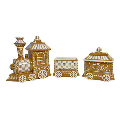 Mocha Check Gingerbread Train Centerpiece