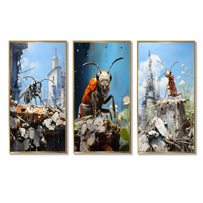 Urban Explorer Concrete Ant, Gold Floater Framed, 28" H x 36" W