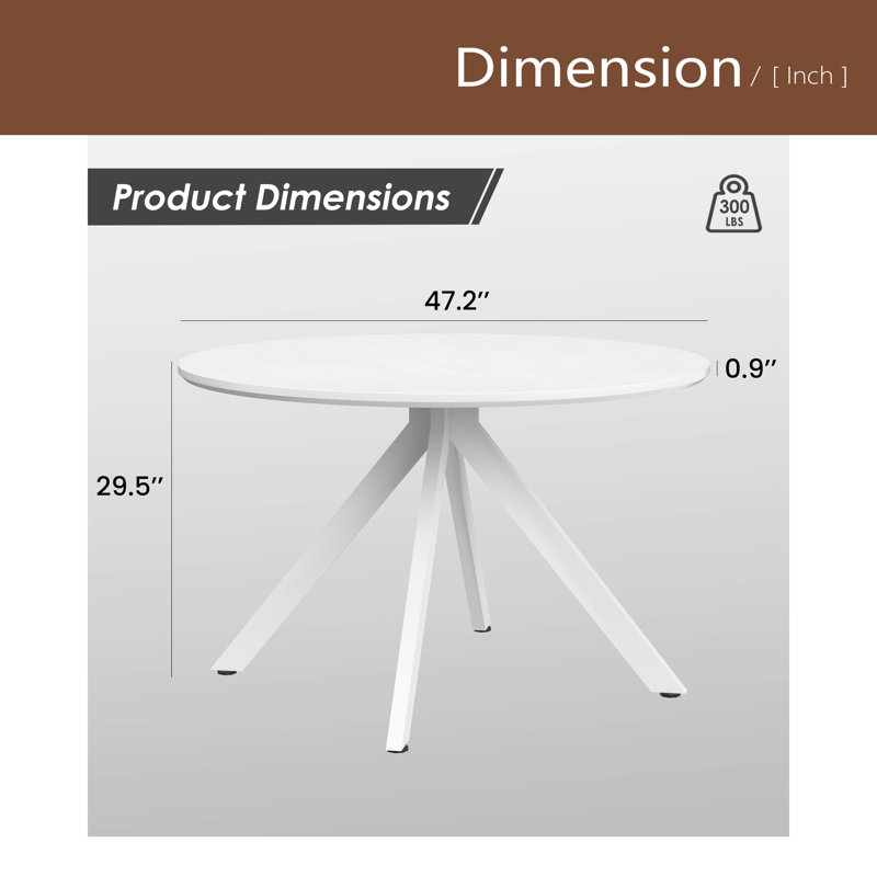 Table de salle à manger 47,2 "en bois massif pour 4 à 6 personnes avec base piédestal entrecroisée, Blanc, Blanc