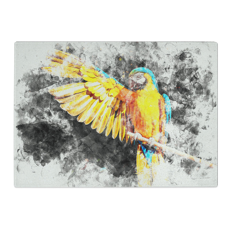Tempered Glass Macaw Parrot Watercolour Chopping Board, 20 cm x 28.5 cm