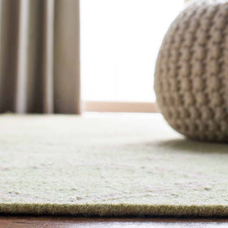 Tapis ivoire / vert clair en laine et coton tissé à la main Estevez, Rectangle 3 pi x 5 pi