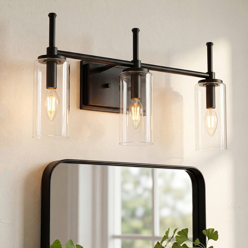 3-Light Bathroom Vanity Light, Modern Gold Wall Sconce with Clear Glass Shades
