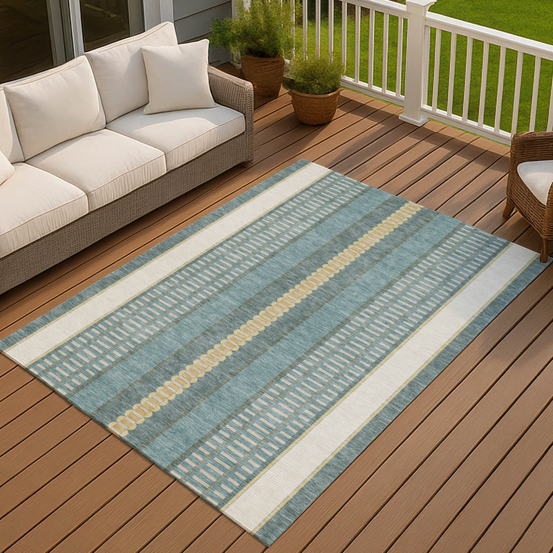 Machine Washable Indoor/Outdoor Chantille ACN2681 Stripes Rug, Teal, 9' x 12'