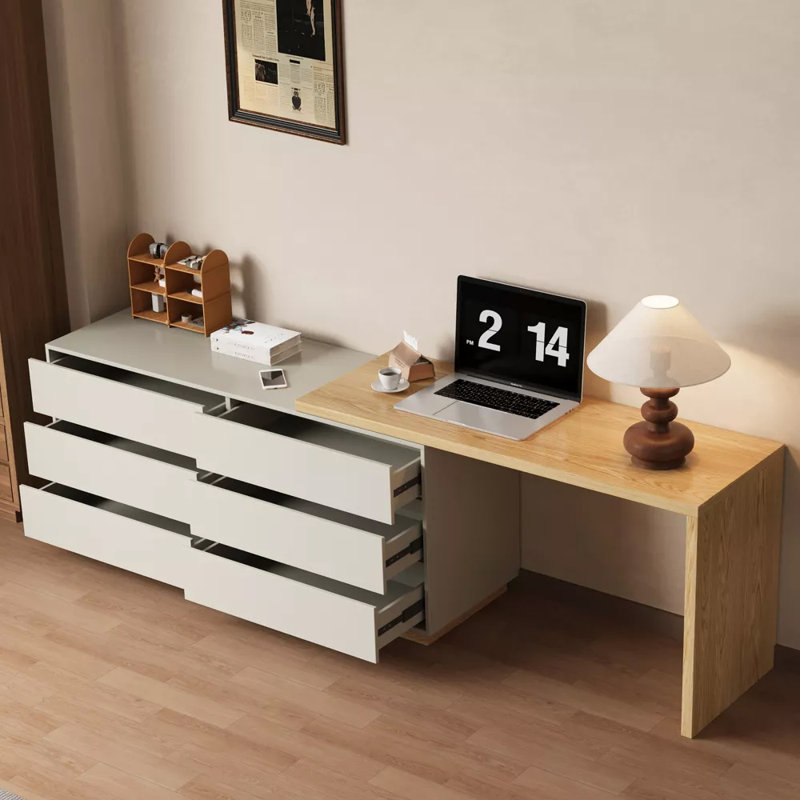 Bureau en L à conception télescopique et 6 tiroirs de rangement pour le bureau personnel