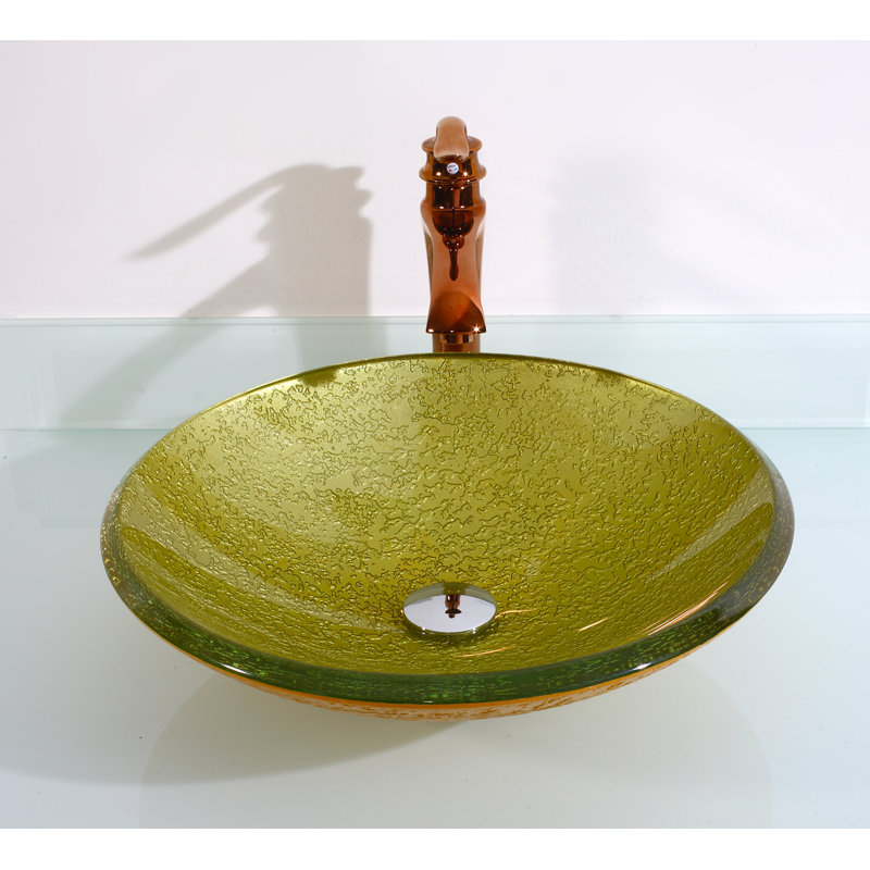 Lime and Yellow Textured Glass Circular Bathroom Sink