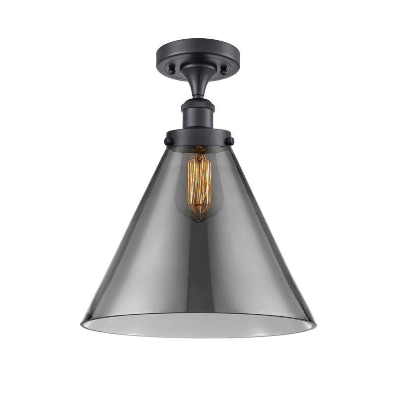 Plafonnier semi-encastré 1 lumière Ballston Urban Cone, H 13 po x l 12 po x P 12 po, Plaqué couleur fumée, Noir mat