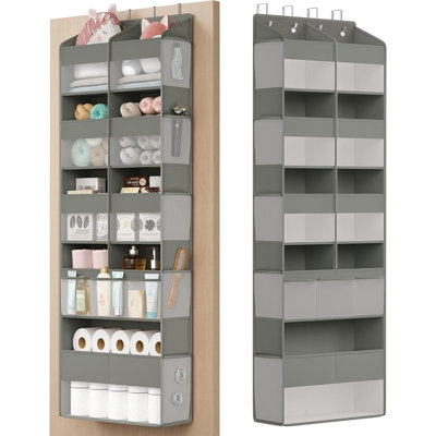 Rangement à suspendre au-dessus de la porte, étagère de rangement à 9 compartiments à suspendre, organisateur de placard robuste pliable avec crochets en métal et design transparent, gris tourterelle