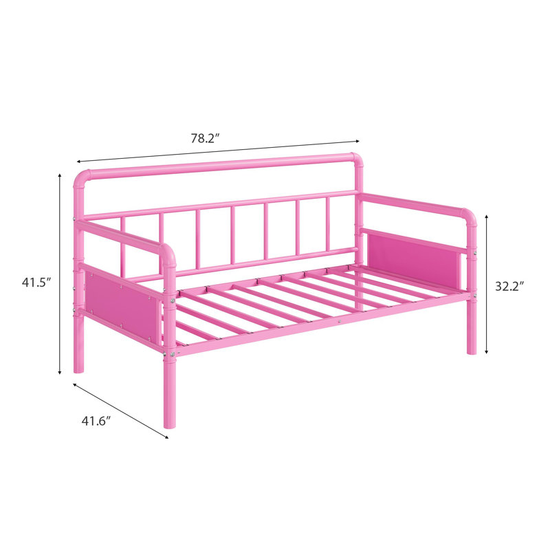 Cadre de lit double en métal avec lattes en acier robustes, capacité de 300 kg, aucun sommier requis, Pink Twin