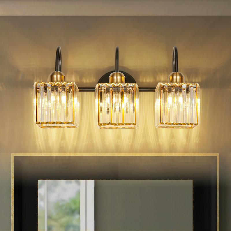 Éclairage pour salle de bain rectangulaire en cristal 3 lumières à intensité variable, Trois lumières