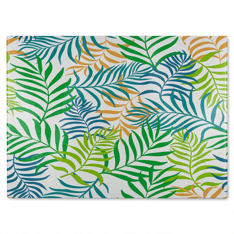 Tropical Palm Leaves Designer Glass Chopping Board, 40cm L x 28cm W