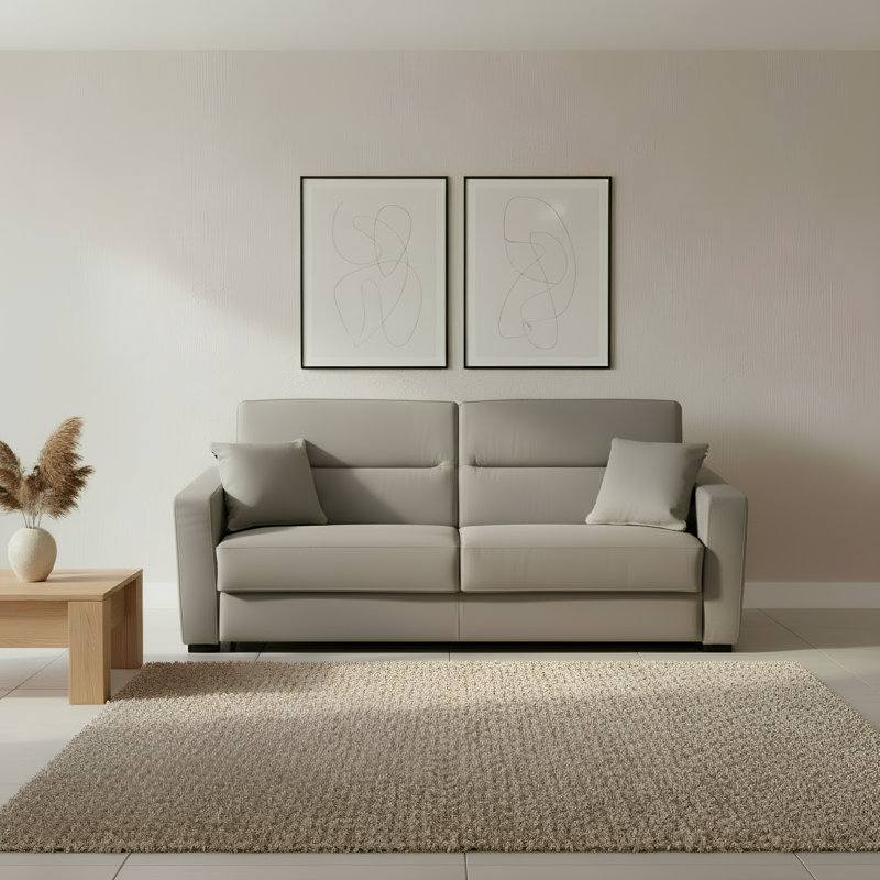 Canapé-lit en cuir véritable italien à grain supérieur de 81 po avec matelas en mousse à mémoire de forme Bjorgulfur
