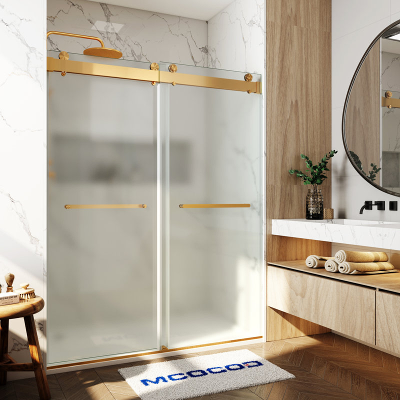 Opal Mirage MCOCOD 56-61"W x 79"H Double Sliding Frameless Soft Close Shower Door with 3/8"(10mm)Frosted Glass, Brushed Gold