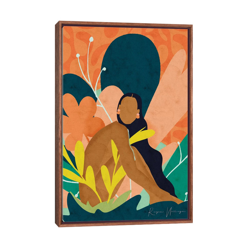 Housse en floraison par Reyna Noriega-impression, H 26 po x l 18 po x 1,5 po, Toile classique avec cadre brun, Pas de tapis