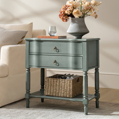 Seyler Transitional 30"W Solid Wood 2-Drawer End Table with Built-in Charging Station