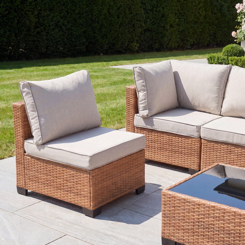Saviano 6 Seat Modular Rattan Conversation Set, Cream & Tan