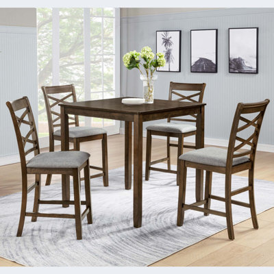 Ensemble de table de salle à manger à hauteur de comptoir 5 pièces, table de salle à manger à hauteur de comptoir en bois avec 4 chaises pour le salon, la cuisine et la salle à manger