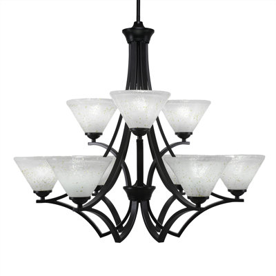 Lustre 9 lumières Zilo illustré en finition granit foncé avec verre doré 7 "