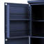 Garde-manger autoportant de 17,6 pouces de profondeur pour salle à manger avec 4 portes, 2 tablettes de porte et 3 tablettes réglables de style Shaker bleu à poignées longues, bouchons magnétiques, 8 plateaux coulissants