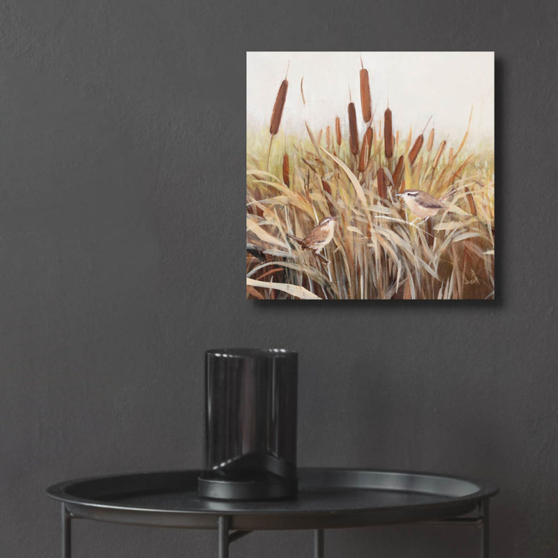 Art mural en verre Gracie Oaks «Whispering Cattails 2» par Julia Purinton, H 12 po x l 12 po x P 0,13 po