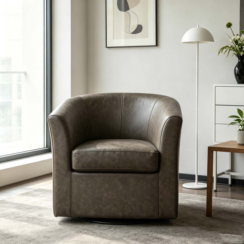 Fauteuil demi-tonneau pivotant en similicuir, Marron foncé