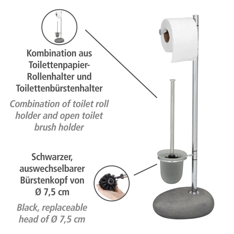 Aalap Free-Standing Toiler Roll and Brush Holder, Grey