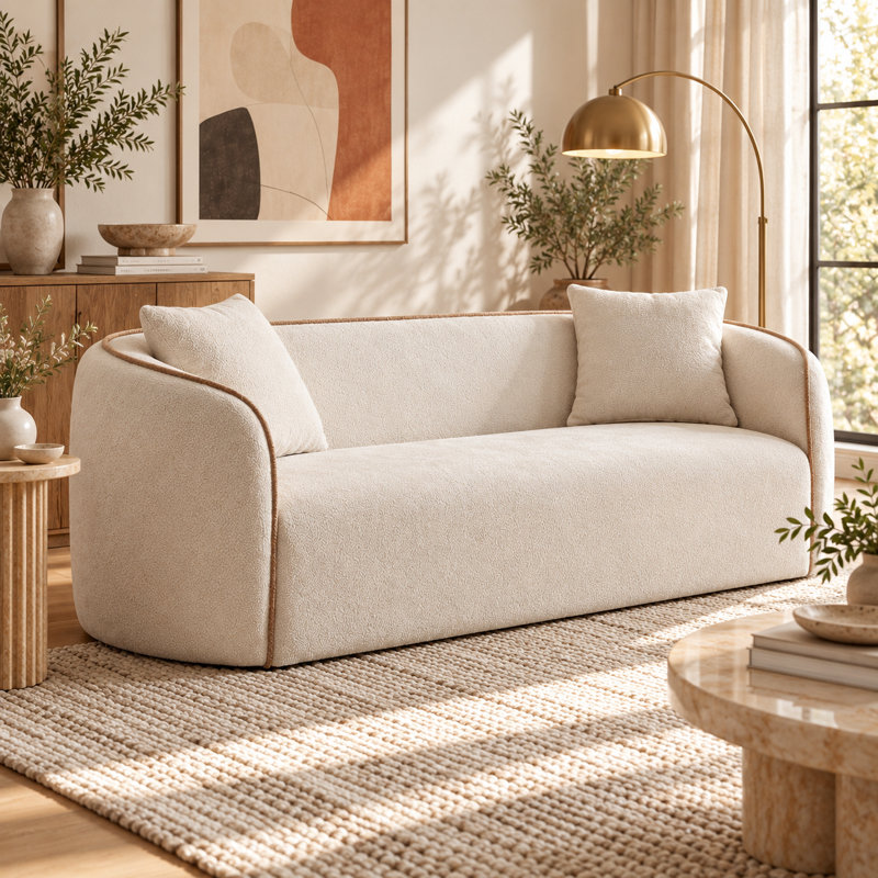 UNAROVA Modern 3-Seater Curved Boucle Sofa