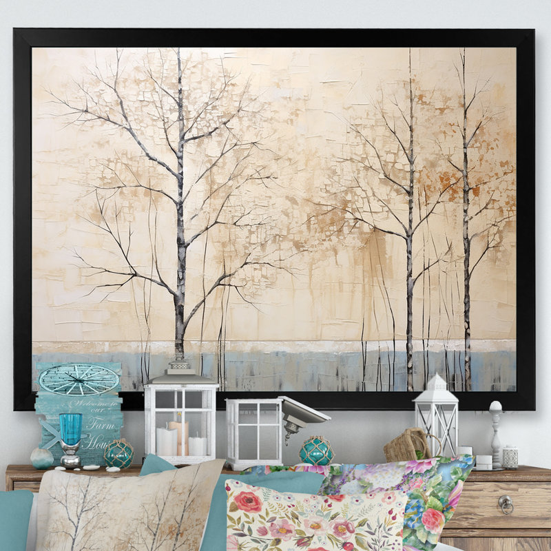Harmonous beige arbre IV sur toile, H 12 po x l 20 po x P 1 po, Cadre simple noir
