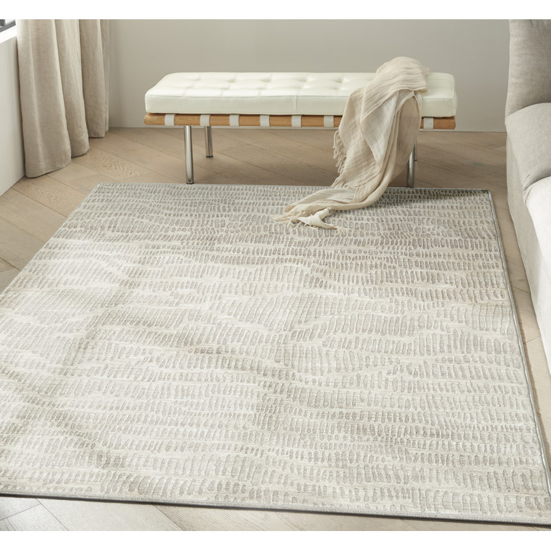 Calvin Klein CK079 Notes Ivory Silver Modern Indoor Rug, Rectangle 3'11" x 5'11"