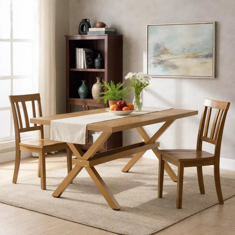Table de salle à manger en bois et bois aggloméré avec support en bois clair pour table basse