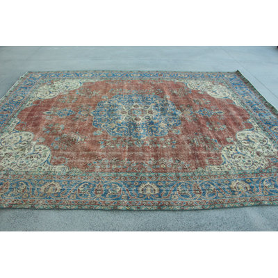 Antique Turkish Area Rug With Rich Red and Blue Pattern For Vintage Style Home Decor in a Generous Size