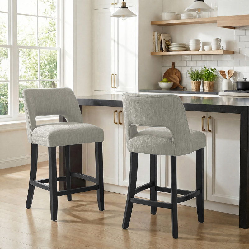 Tabouret de bar Bisto, Pieds noirs gris clair