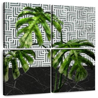 Harnek Monstera feuilles sur marbre noir et carreaux