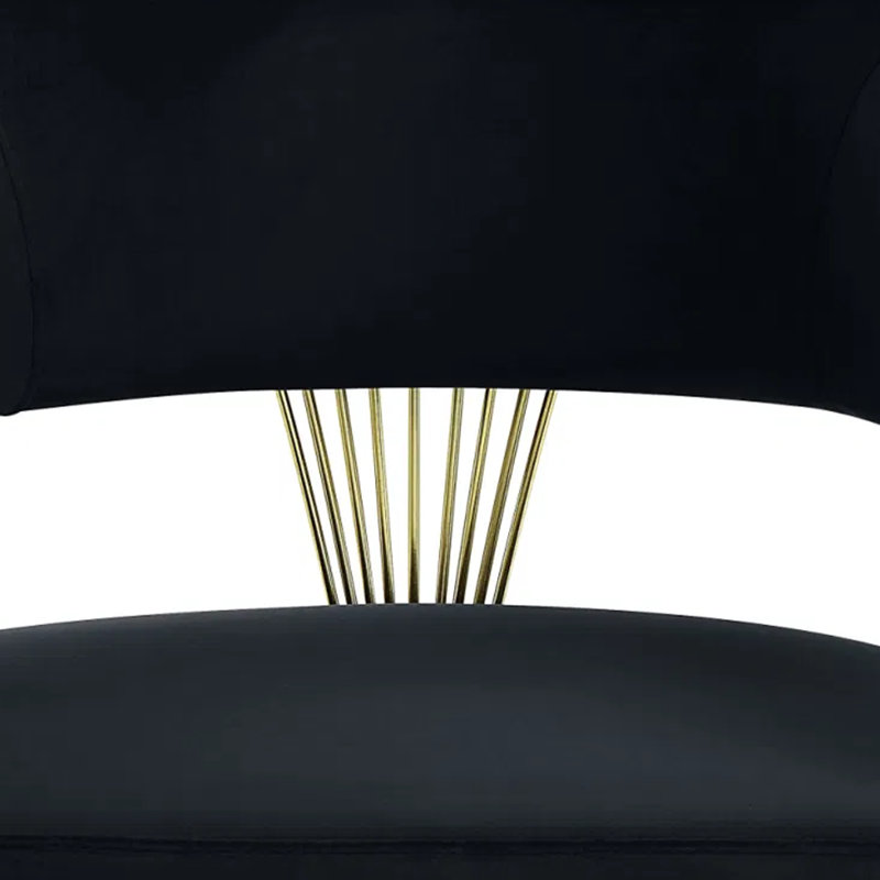 Maycol 22 Inch Side Dining Chair, Gold Base, Padded Black Velvet