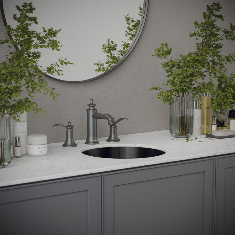 Lavabo de salle de bain circulaire encastrable en acier inoxydable 15,75 po Karran Cinox, Gris