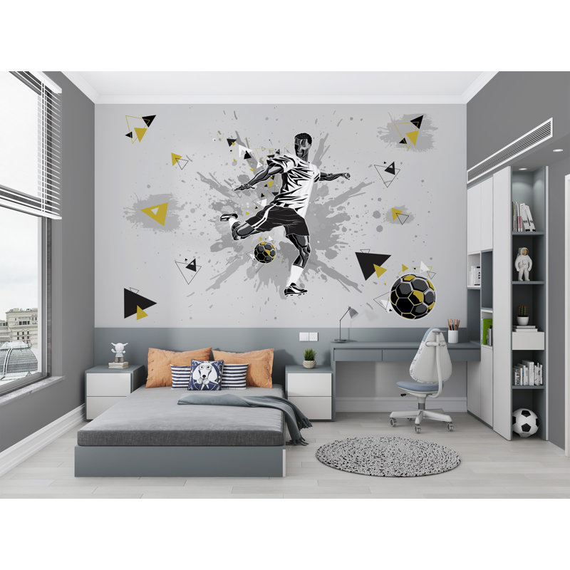 Papier peint sport Football, Multicolore, blanc, L 94,92 po x l 143 po